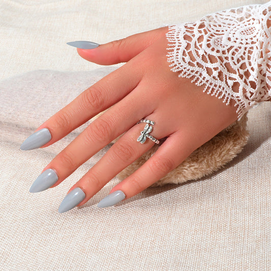 Vintage Designer Traditional Antique Silver Carved Dragonfly Finger Ring Jewelry