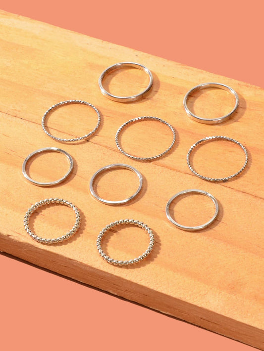 10pcs Silver Ring Bands Versatile Accessories for Every Finger
