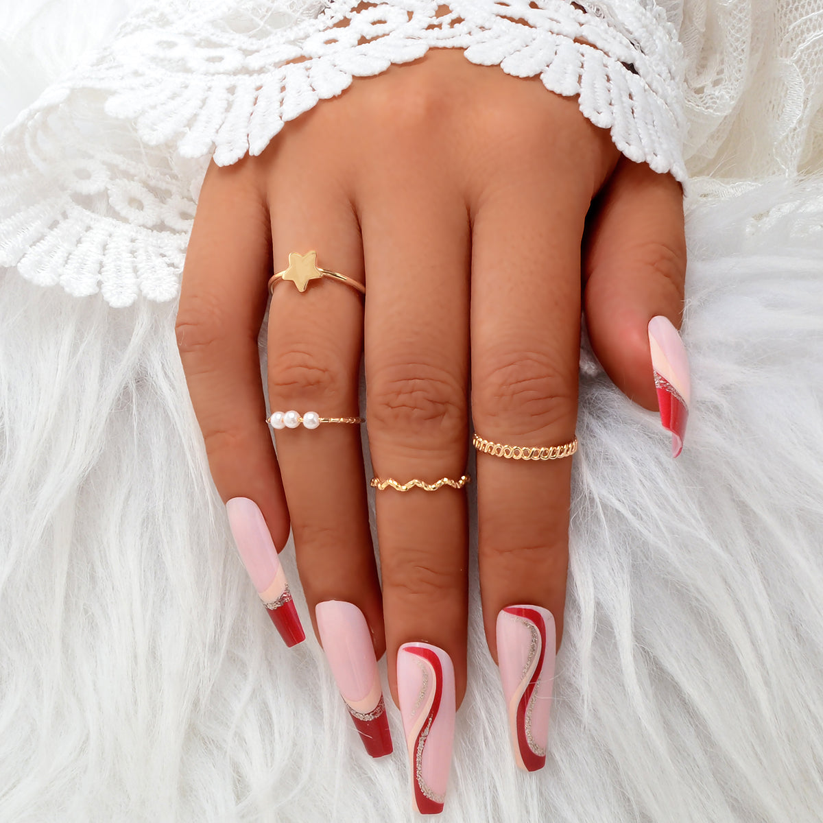 4pcs Gold Star Stackable Knuckle Bohemian Joint Finger Midi Rings Set Mixed Size