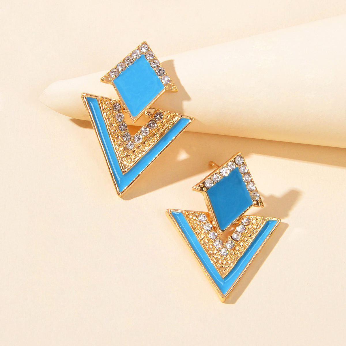 Costume Jewellery Rhinestone Enamel Triangle Geometric Stud Bridal Earrings Gift
