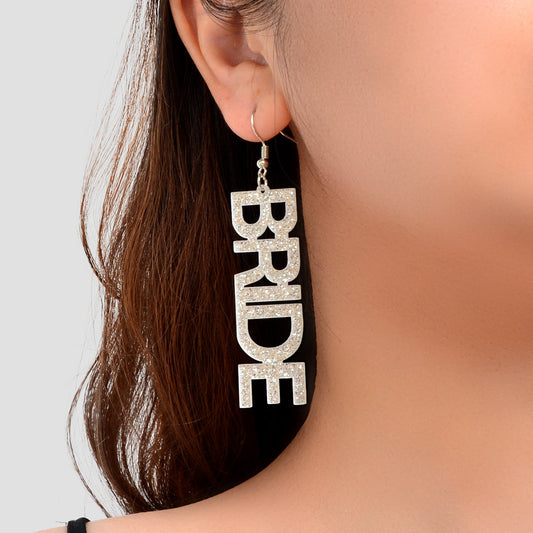 Wedding Bride Dangle Earrings Acrylic Handmade Fun Statement Jewelry Party Gift