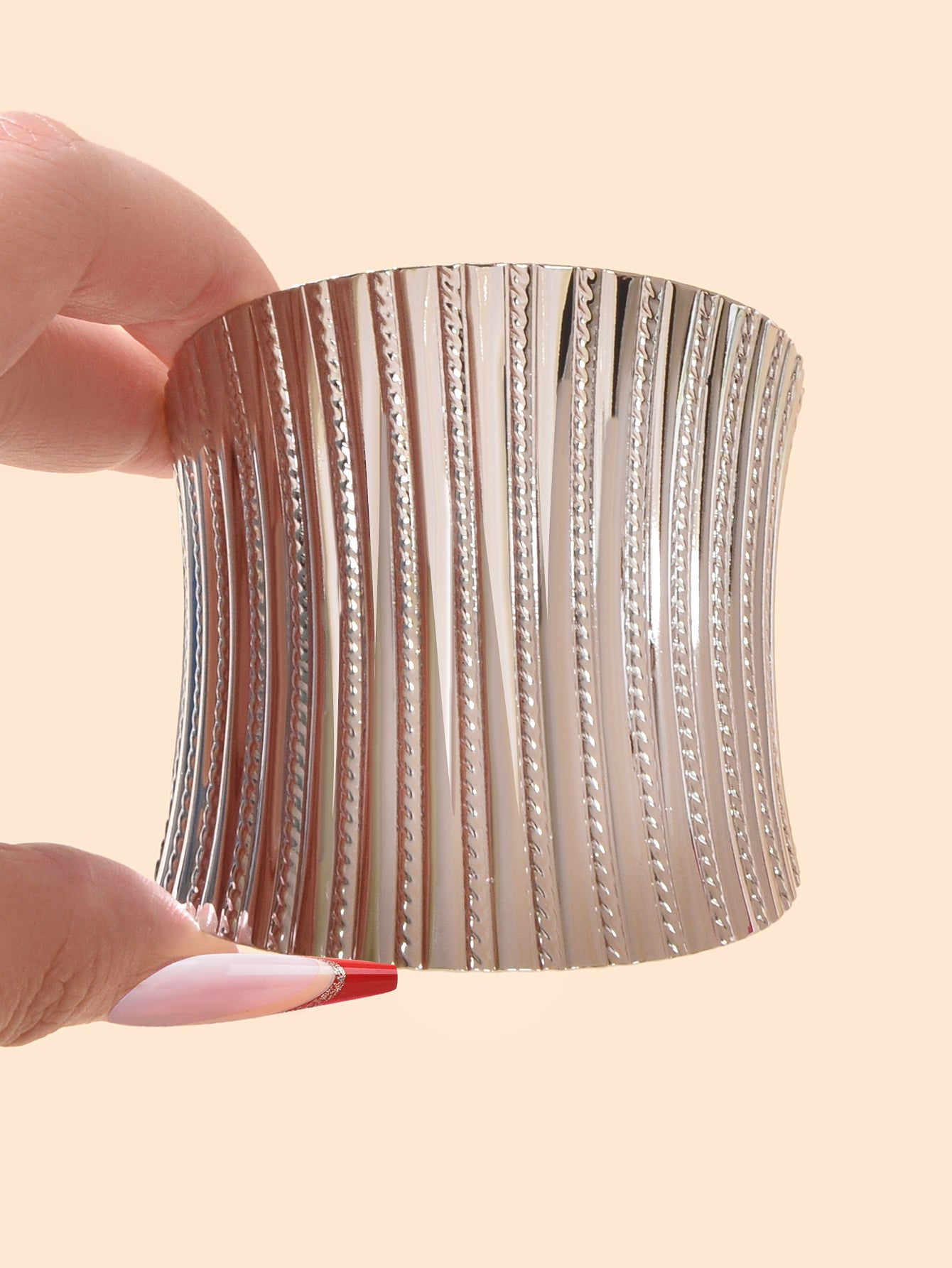 Silver Wide Cuff Bangle Statement Jewelry Glamorous Style Bracelet