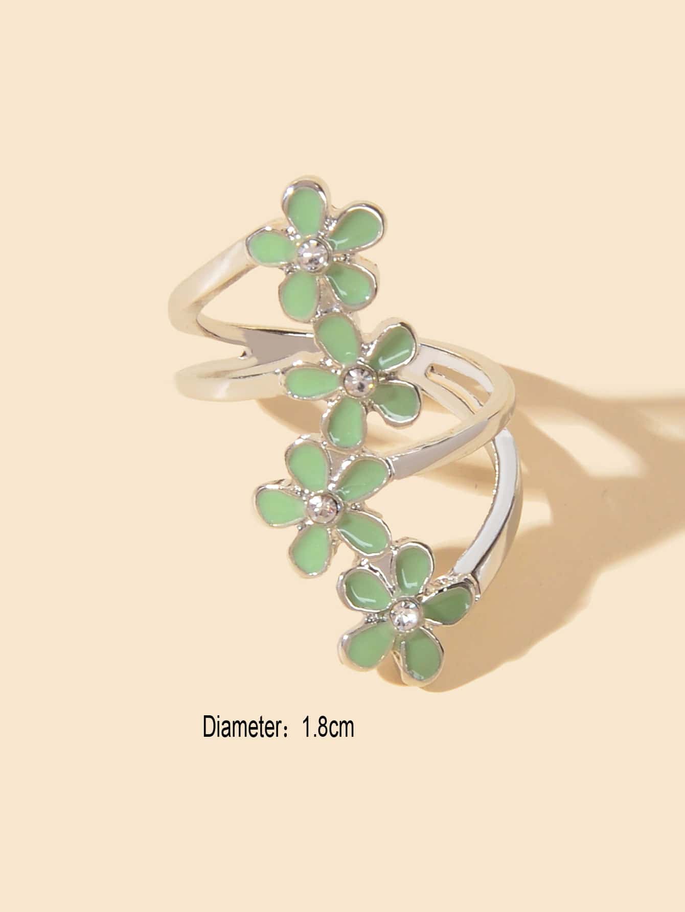 Elegant Jewelry Green Black Enamel Flower Finger Ring Wedding Band Comfort Ring