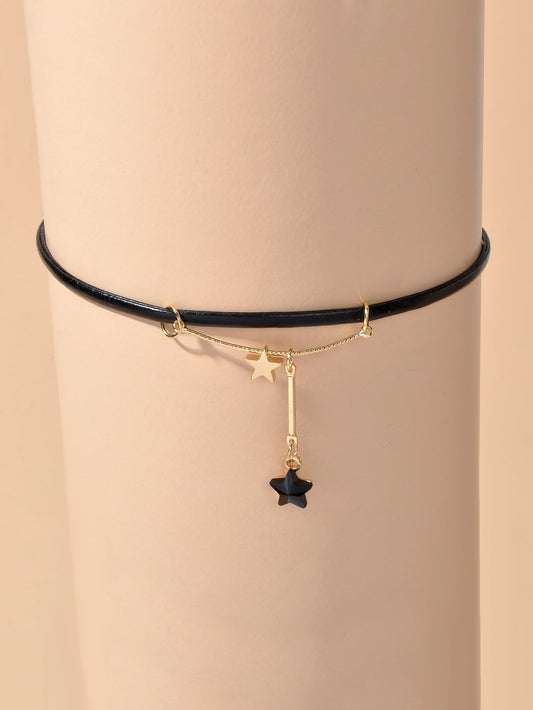 Gothic Punk 90s Black Pu Leather Star Charm Tattoo Choker Necklace Grunge Collar