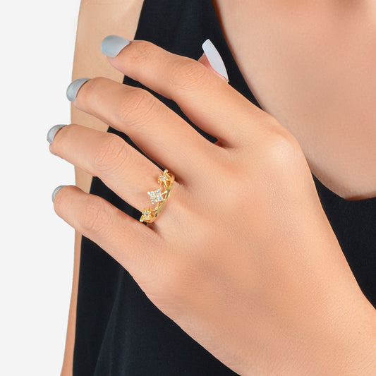 Sparkling Accessories Cubic Zirconia Gold Crown Open Cuff Eternity Ring Band