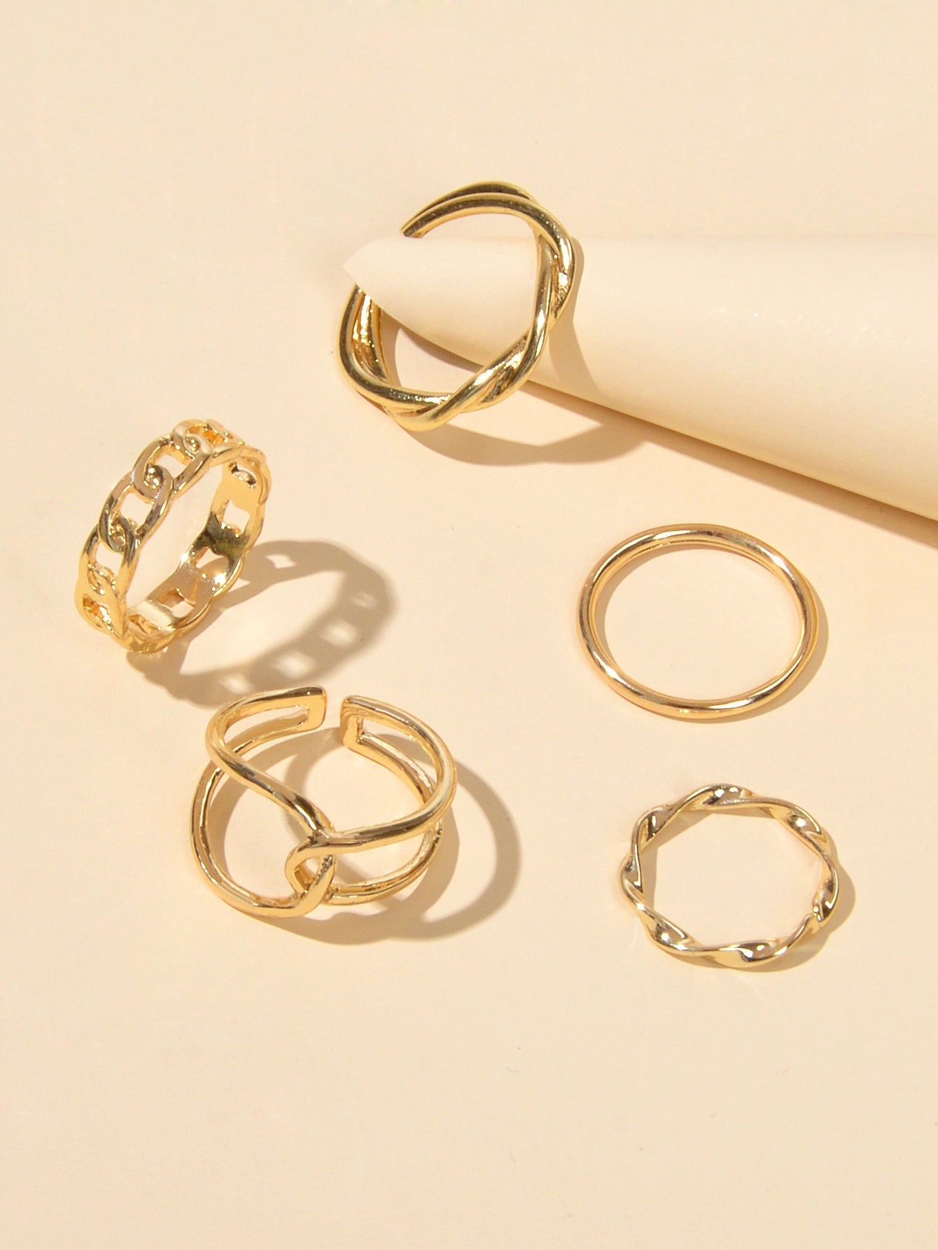 Minimalist Punk 5 pcs Trendy Gold Silver Stackable Multiple Midi Finger Ring Set