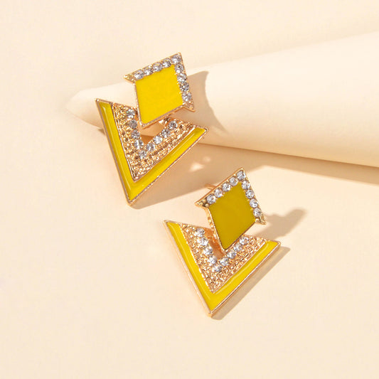 Costume Jewellery Rhinestone Enamel Triangle Geometric Stud Bridal Earrings Gift
