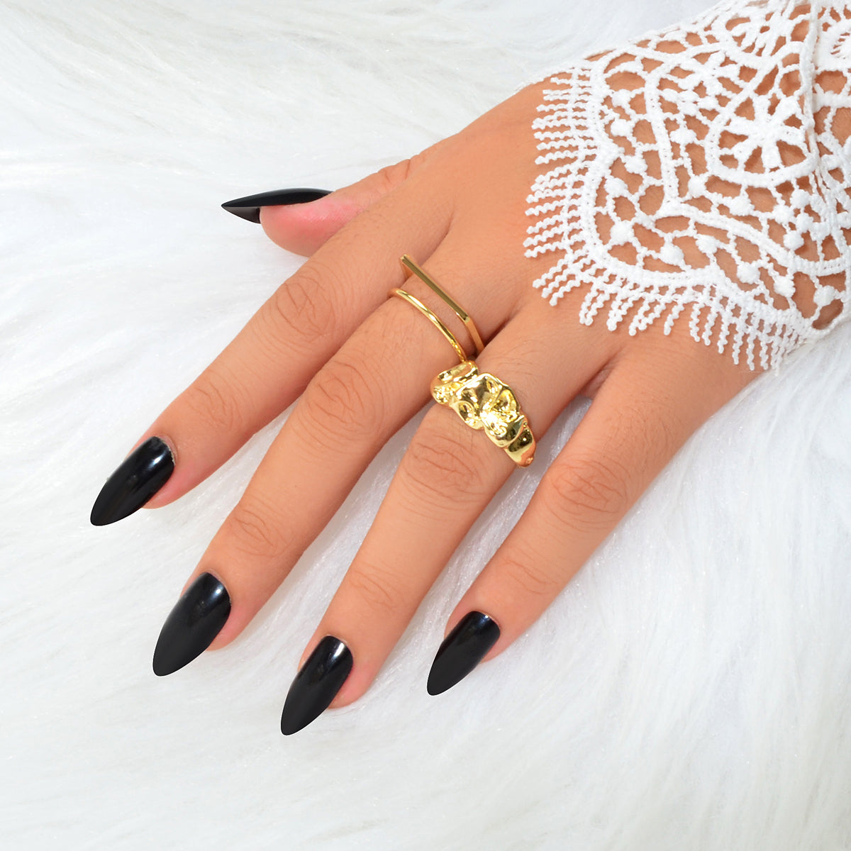 Stackable 2 pcs Gold Silver Geometric Multiple Bulk Pack Open Cuff Ring set Gift