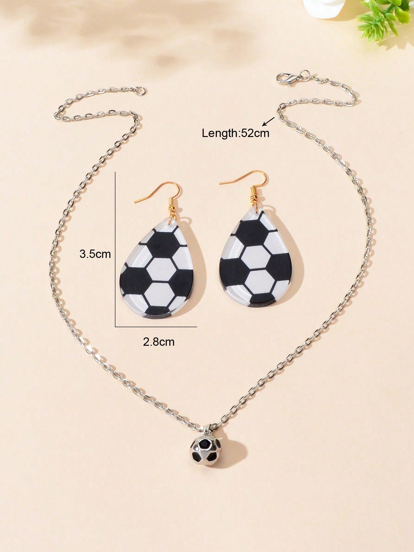 Sporty Soccer Pendant Necklace & Earrings Set - Kick up Your Style Game Jewelry