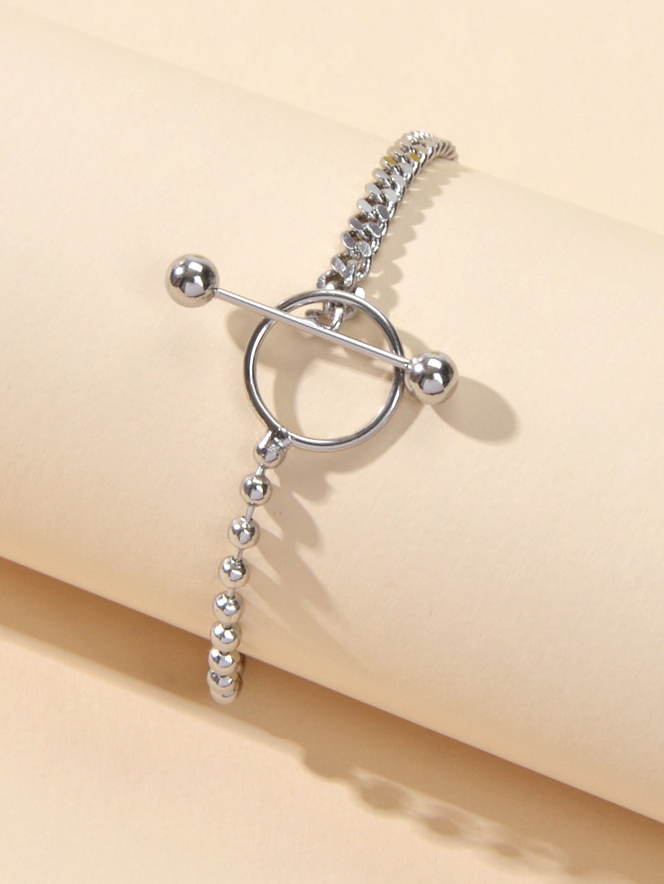 Minimalist Punk Popcorn Chain Multiple Silver Chain Lock Circle Bracelets Women