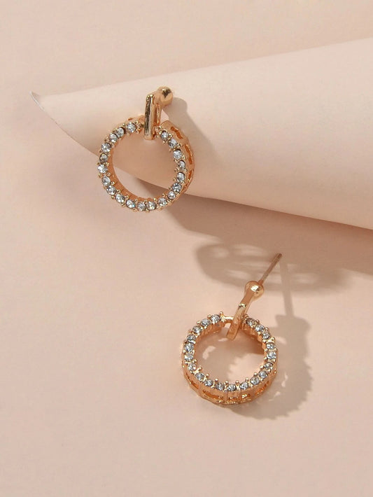 Luxurious Jewellery Stunning Rhinestone Decor Gold Circle Stud Women Earrings