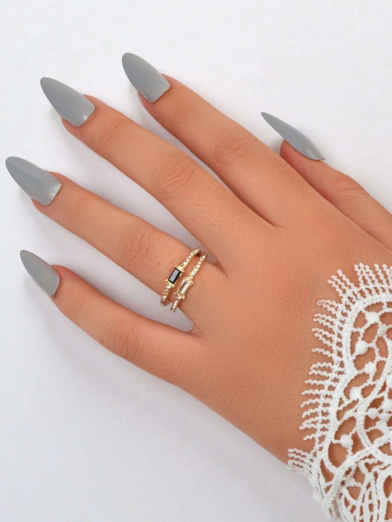 Stackable 2 pcs Wedding Promise Rhinestone Multiple Engagement Finger Rings set