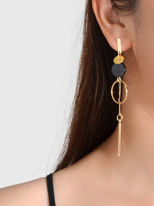 Gold Silver Round Circle Bar Geometric Drop Stud Tassel Earrings Accessories