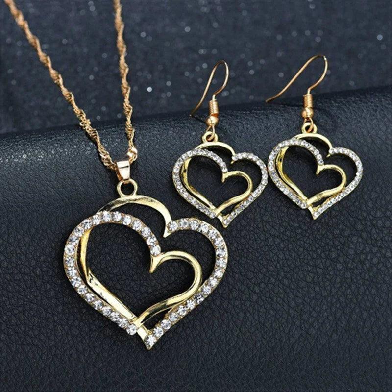 NNEOBA Heart Shaped Rhinestone Jewelry Set for Women