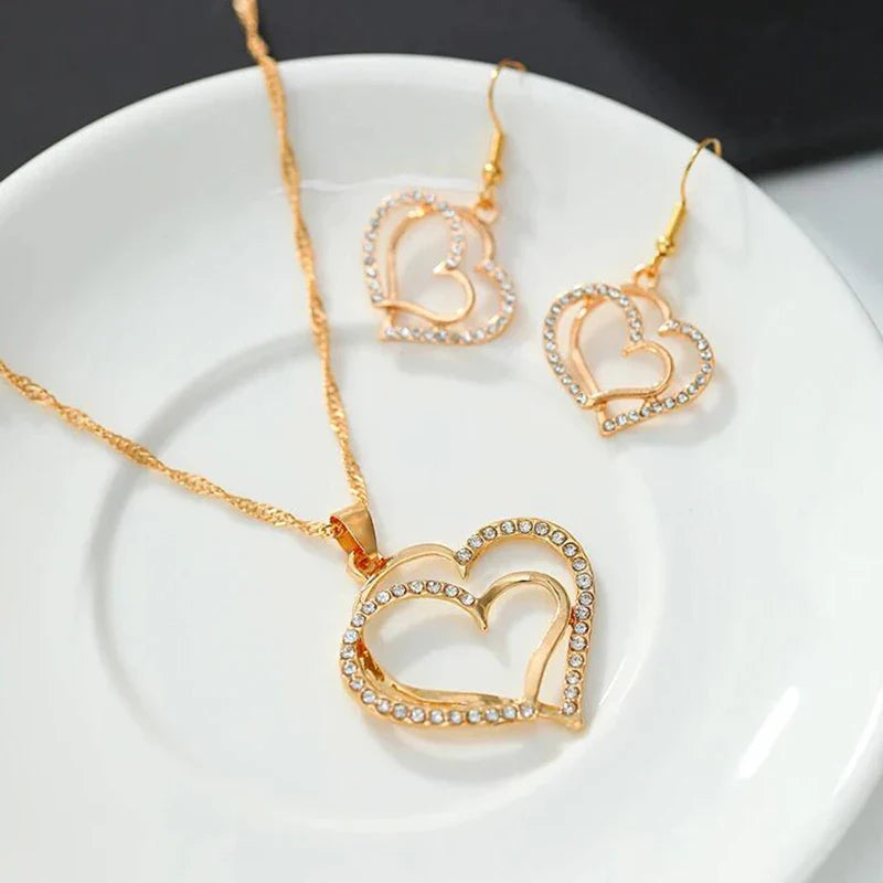 NNEOBA Heart Shaped Rhinestone Jewelry Set for Women