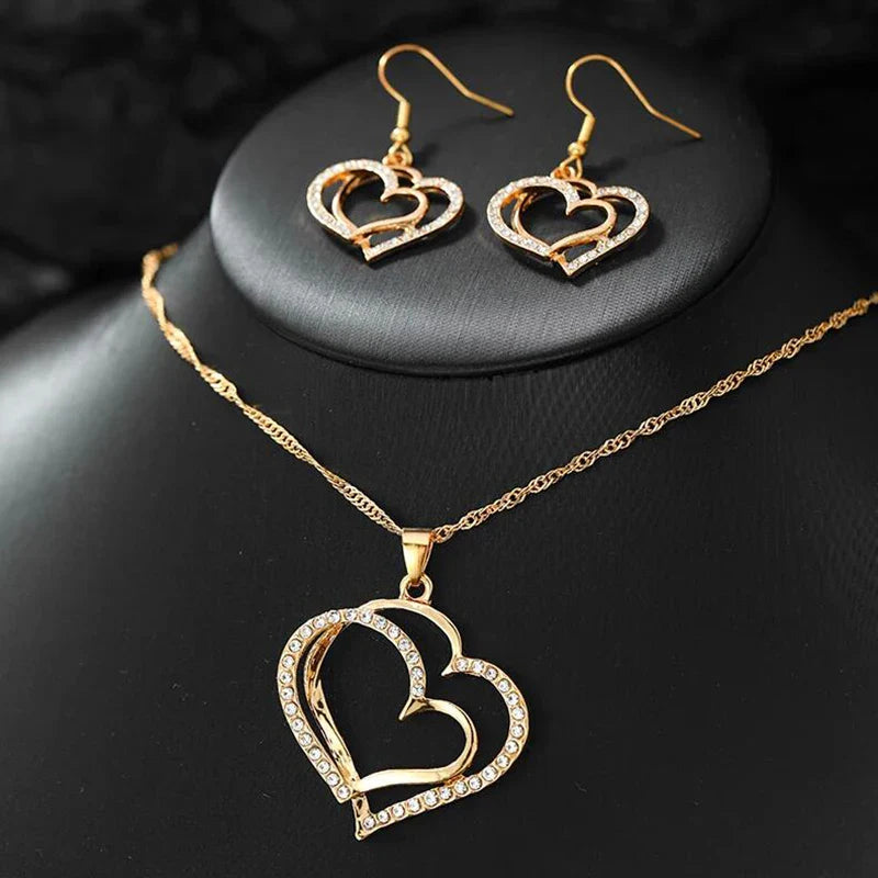 NNEOBA Heart Shaped Rhinestone Jewelry Set for Women