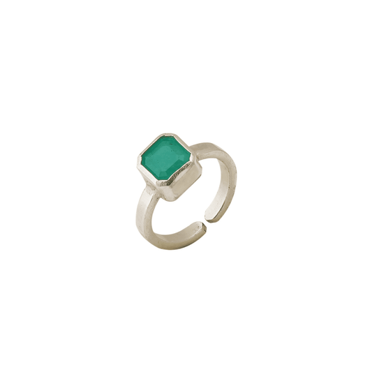 2.5 CT Square Emerald ring in Italian Silver size 7 adjustable
