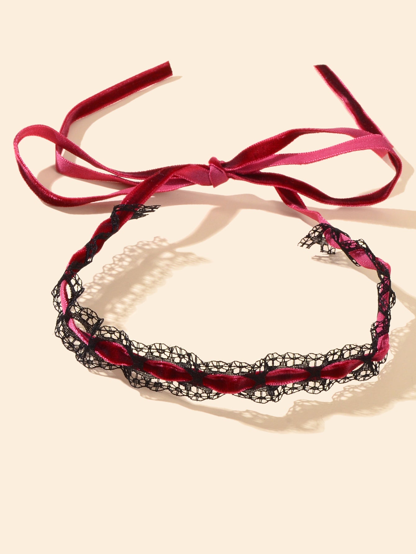 Vintage Black Lace Long Red Velvet Bow-knot Tie Banquet Ribbon Choker Necklace