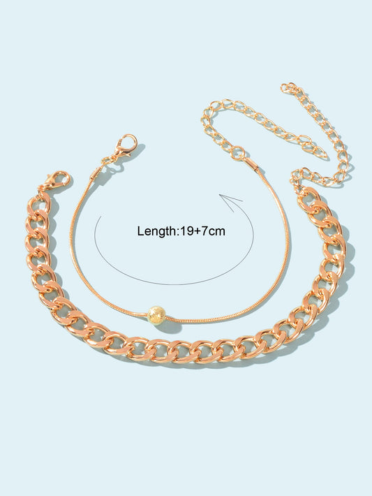 2 pcs Gold Cuban Link Layered Anklets Women Boho Beach Foot Jewellery Party Gift