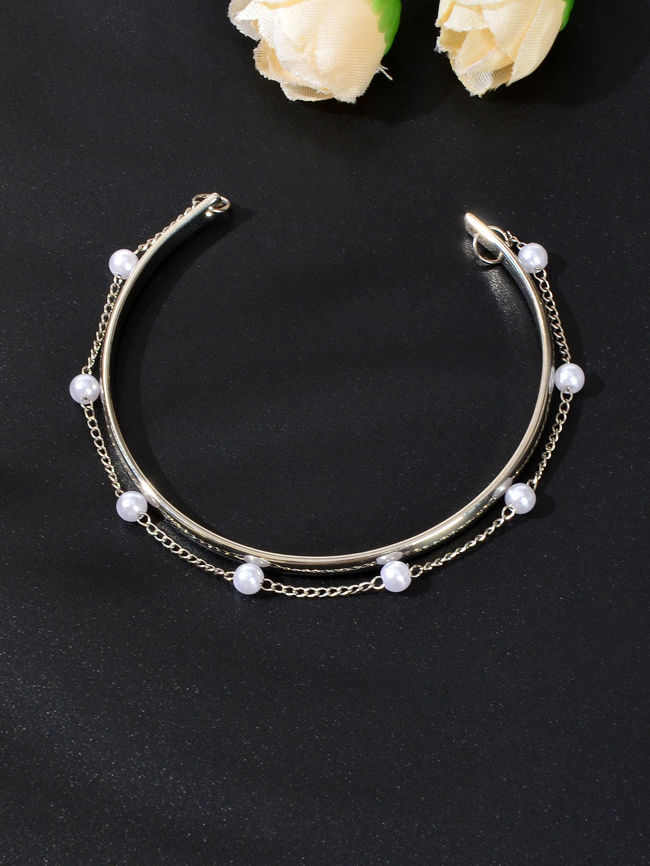 Pearl Beaded Open Cuff Bangle Bracelet Elegant Timeless Accessory Party Jewelry
