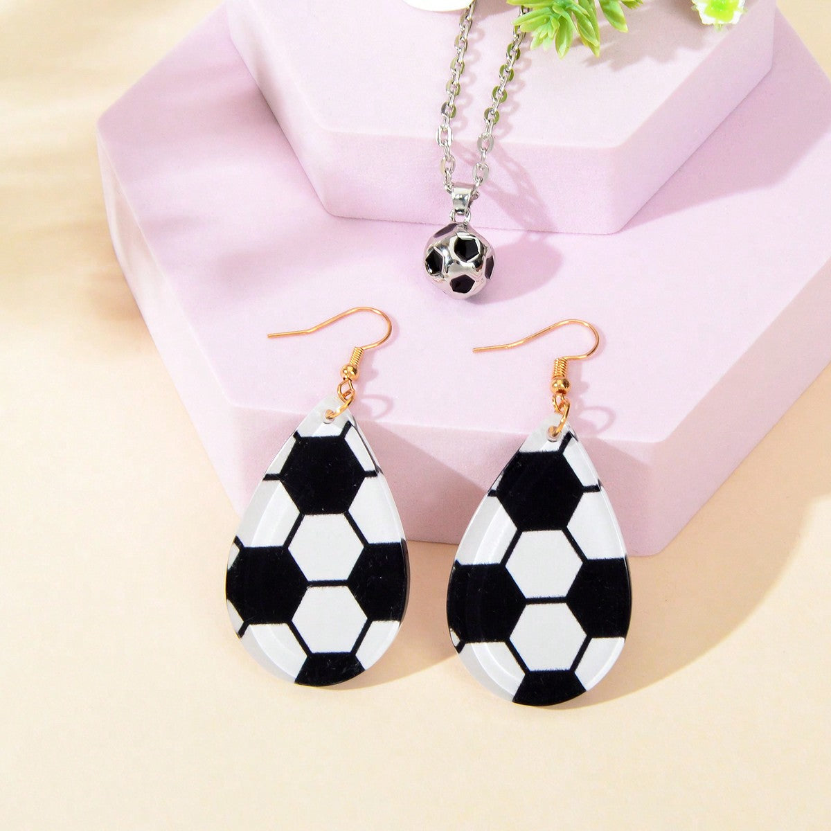 Sporty Soccer Pendant Necklace & Earrings Set - Kick up Your Style Game Jewelry