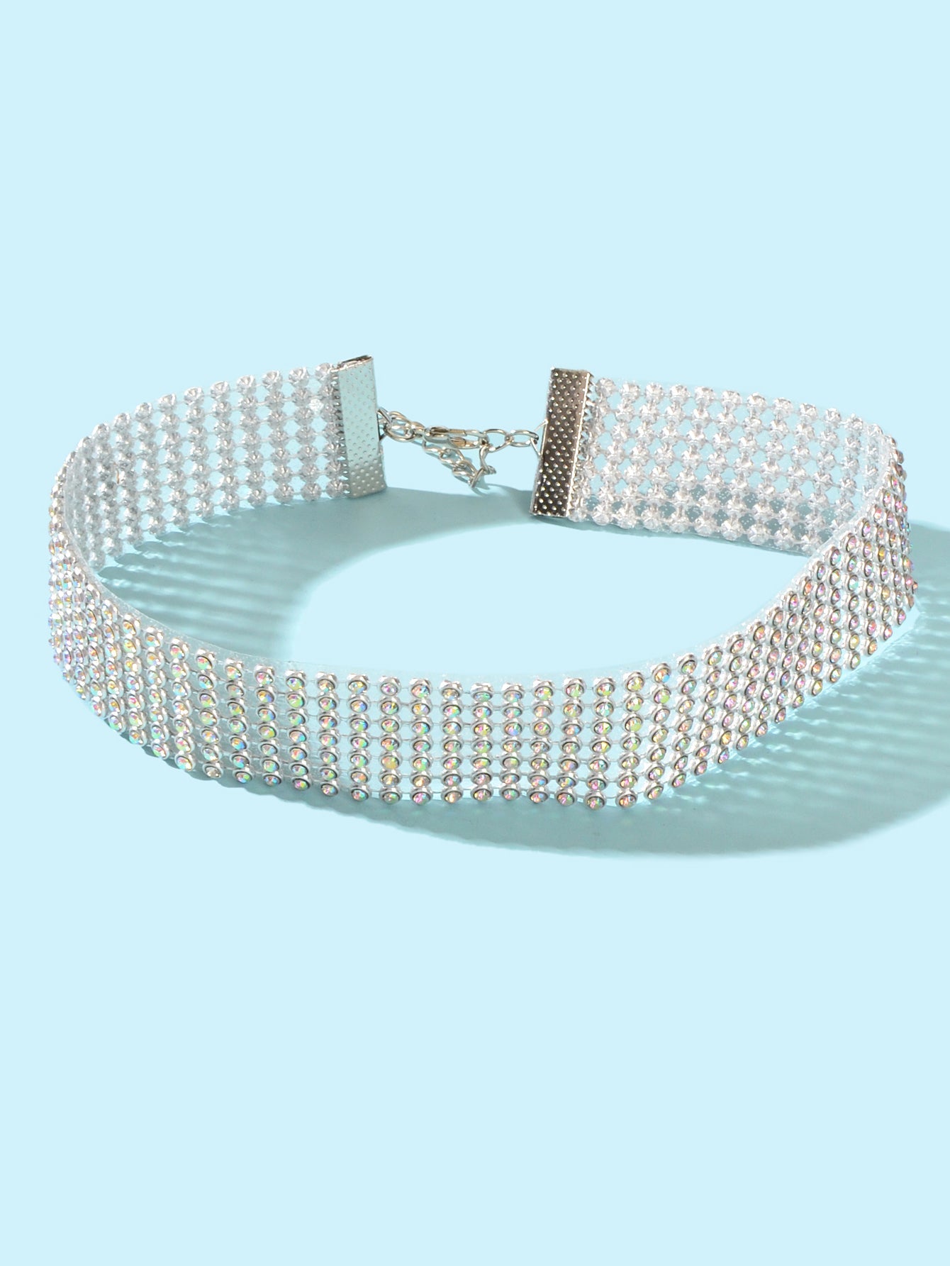 Sparkly Silver Wide Rhinestone Choker Necklace Festival Collar Neck Jewellery