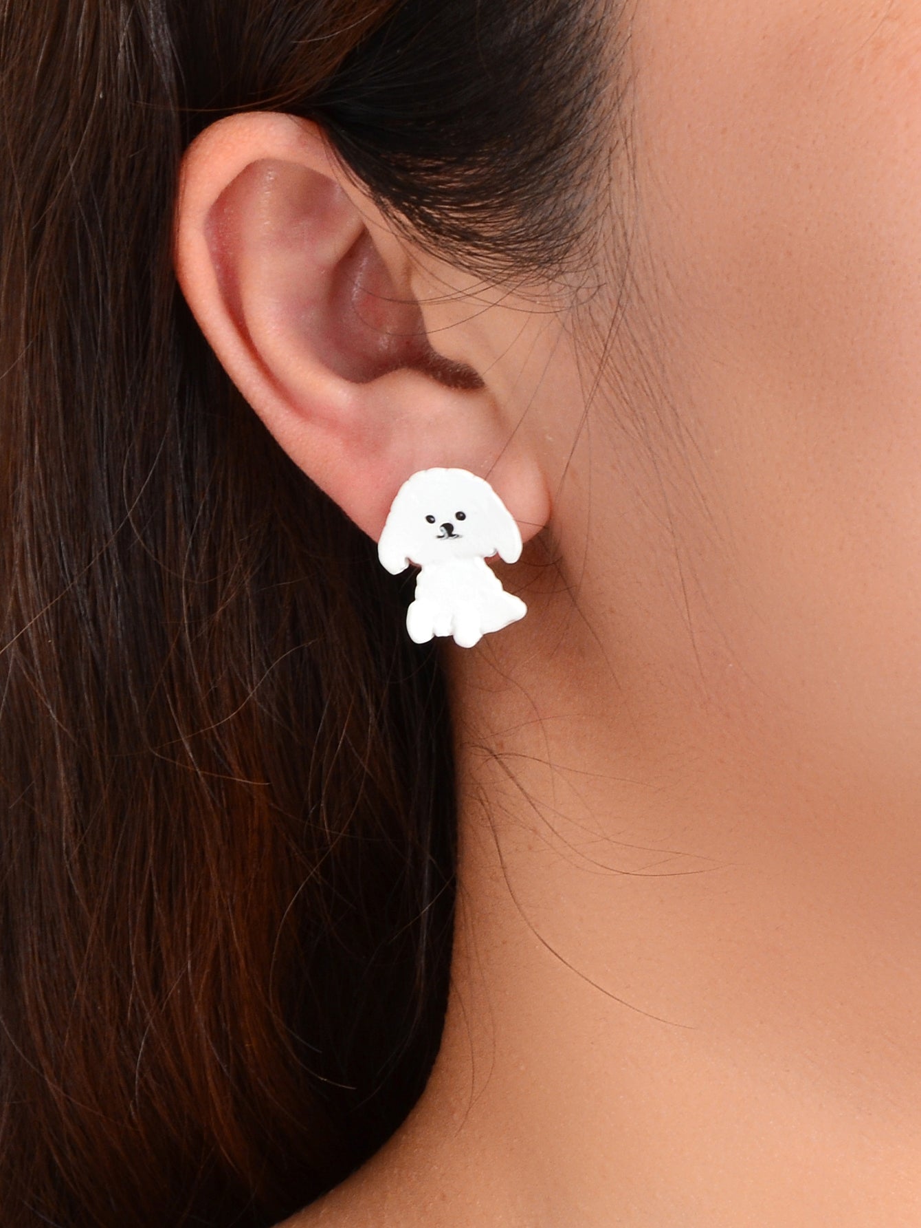 Tiny White Dog Puppy Stud Earrings Cute Teens Girls Women Dainty Jewellery Gift