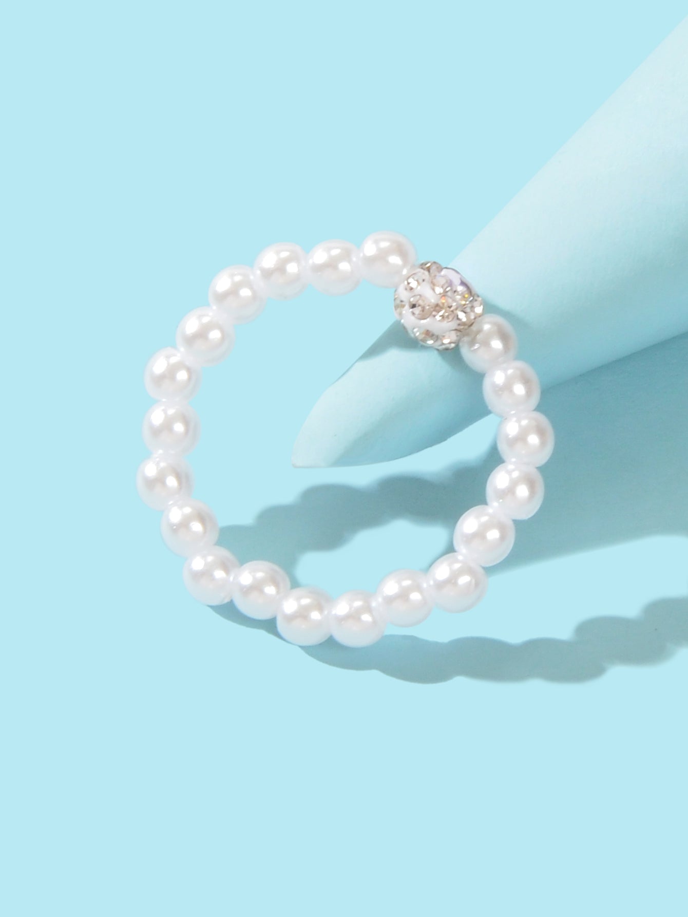 Engagement Promise Elastic Stretch Stacking Faux Pearl Women Rings Wedding Band