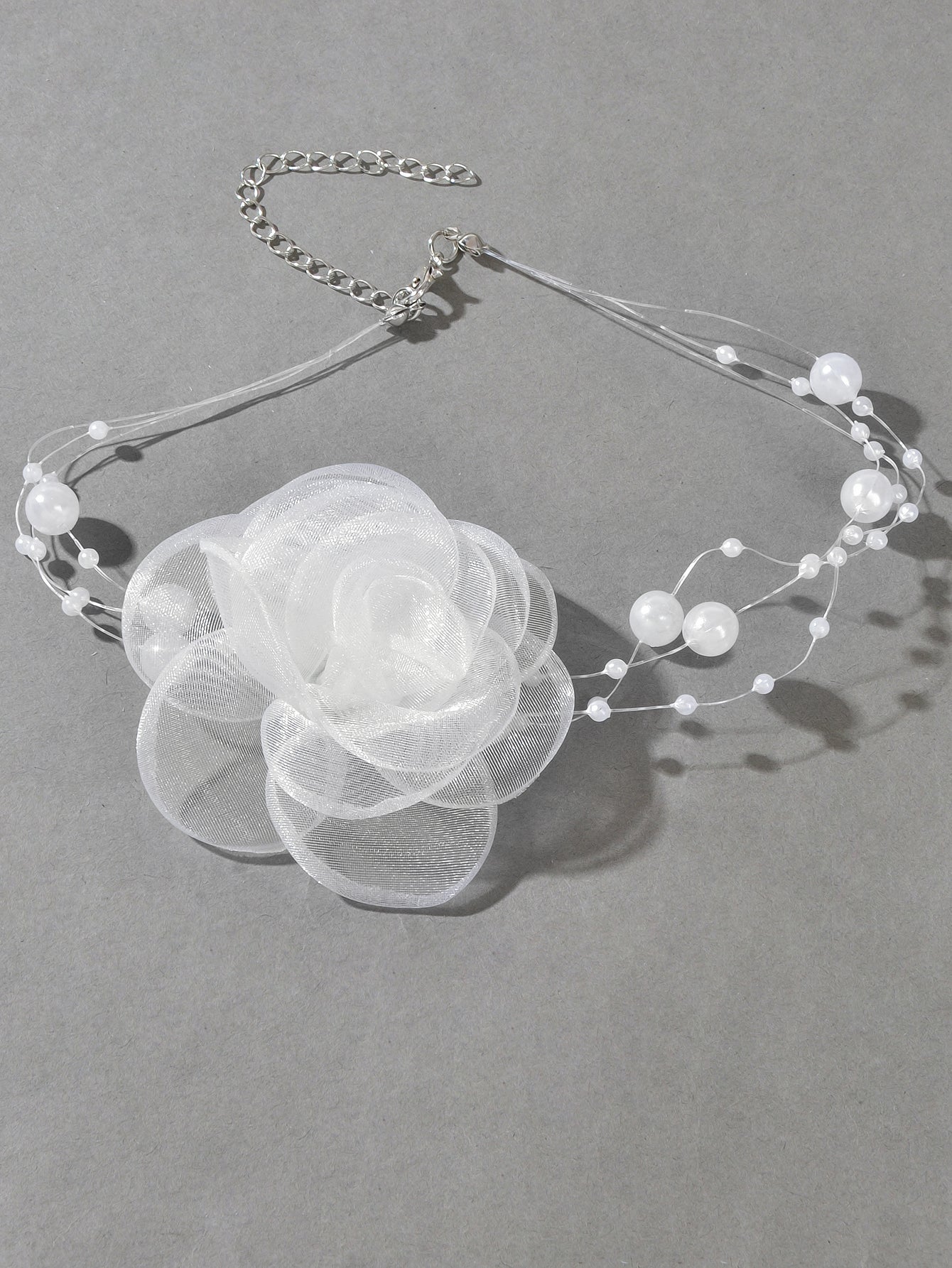 Romantic Jewellery Multi-layer Pearl Chain White Flower Choker Floral Necklace