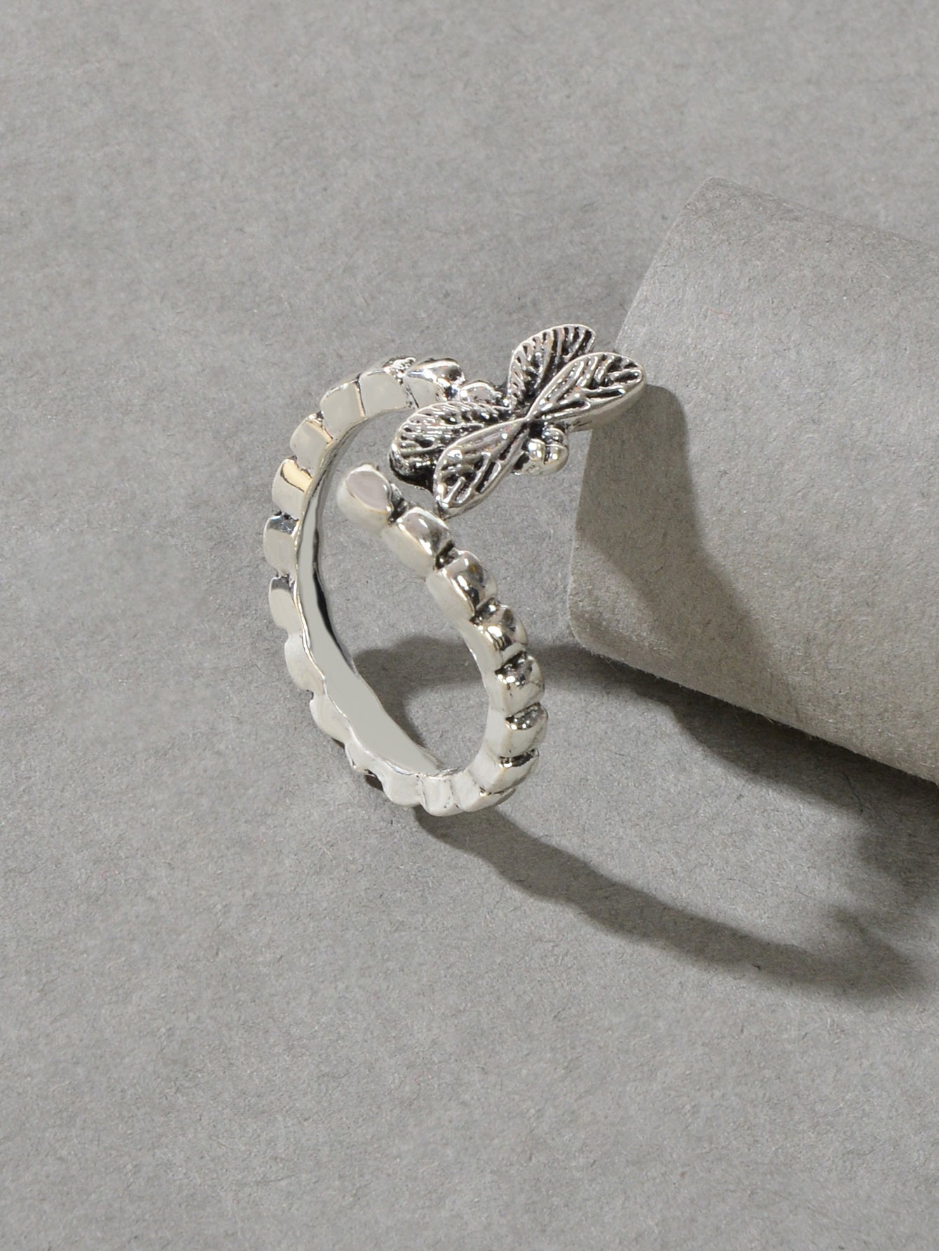 Vintage Designer Traditional Antique Silver Carved Dragonfly Finger Ring Jewelry