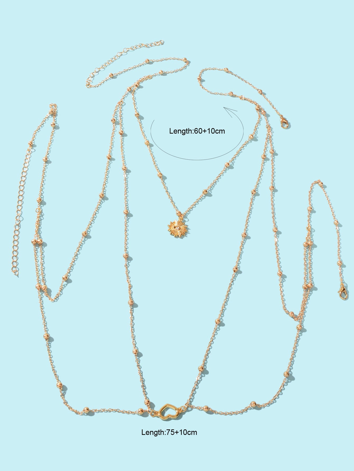 Gold Layered Body Chain Eye Heart Charm Crossover Bra Bikini Beach Body Jewelry