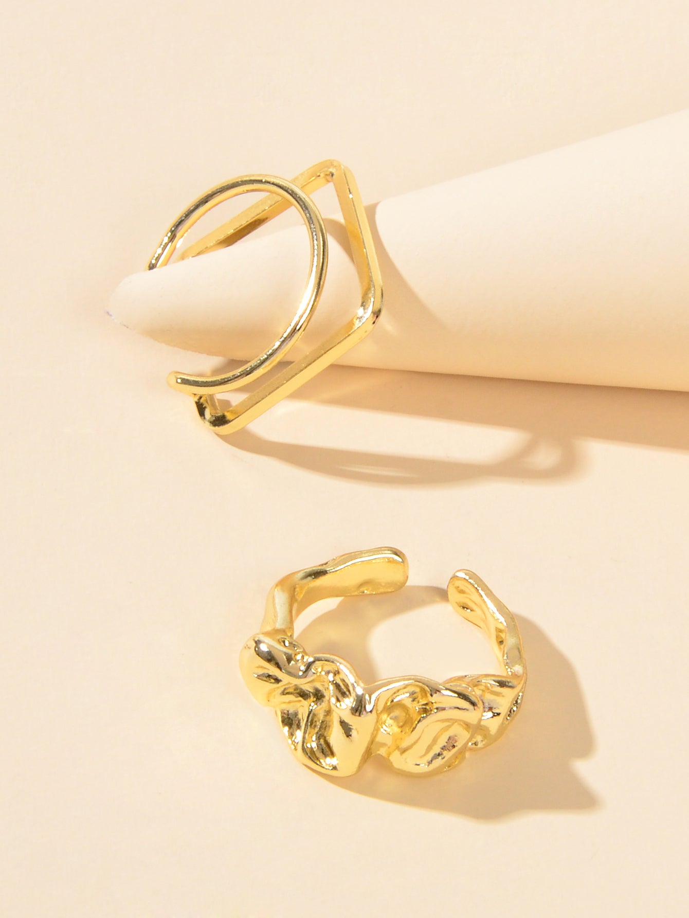 Stackable 2 pcs Gold Silver Geometric Multiple Bulk Pack Open Cuff Ring set Gift