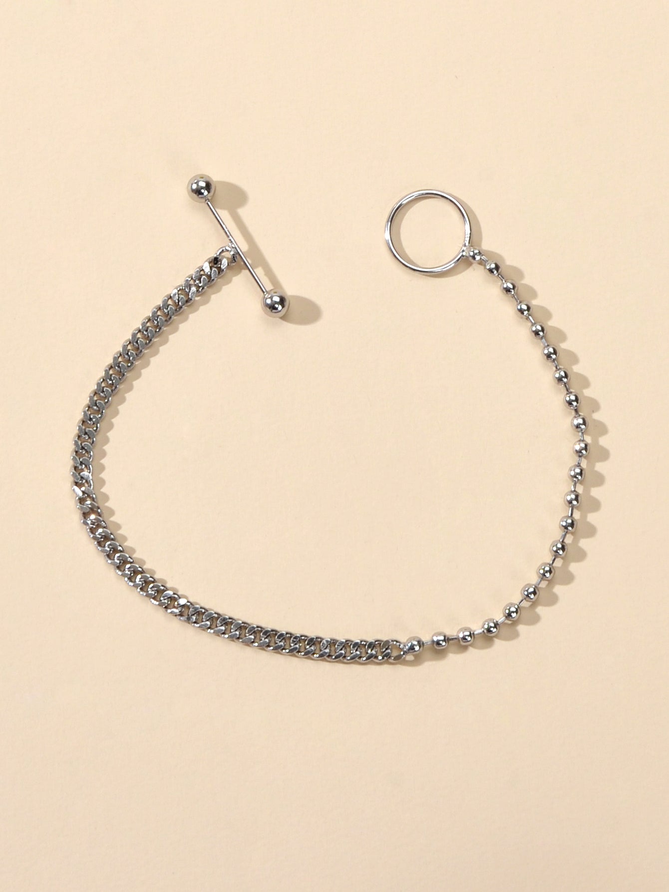 Minimalist Punk Popcorn Chain Multiple Silver Chain Lock Circle Bracelets Women
