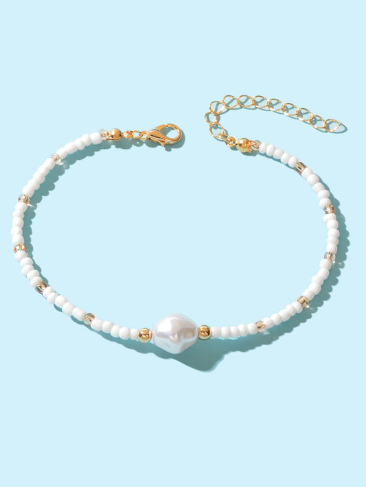 Ethnic Style Bohemia Accessories Chic Pearl Charm White Seed Beads String Anklet