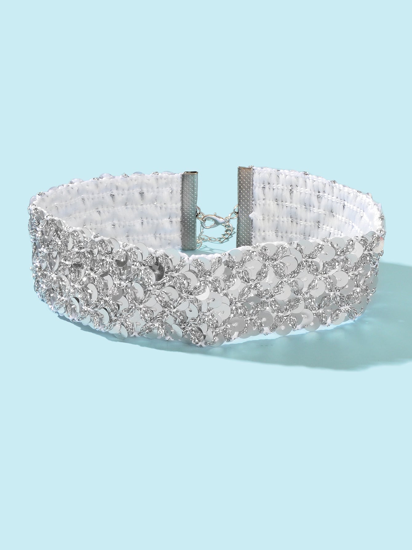 Shinny Wide Black Silver Sequin Choker Necklace Short Collar Costume Jewellery