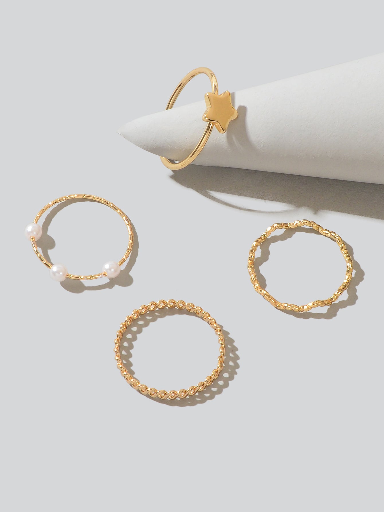 4pcs Gold Star Stackable Knuckle Bohemian Joint Finger Midi Rings Set Mixed Size