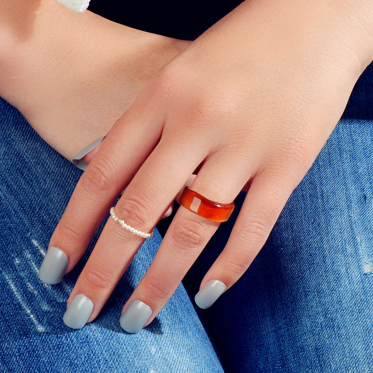 2pcs Pearl Elastic Resin Transparent Trendy Chunky Multiple Rings Bulk Pack Gift