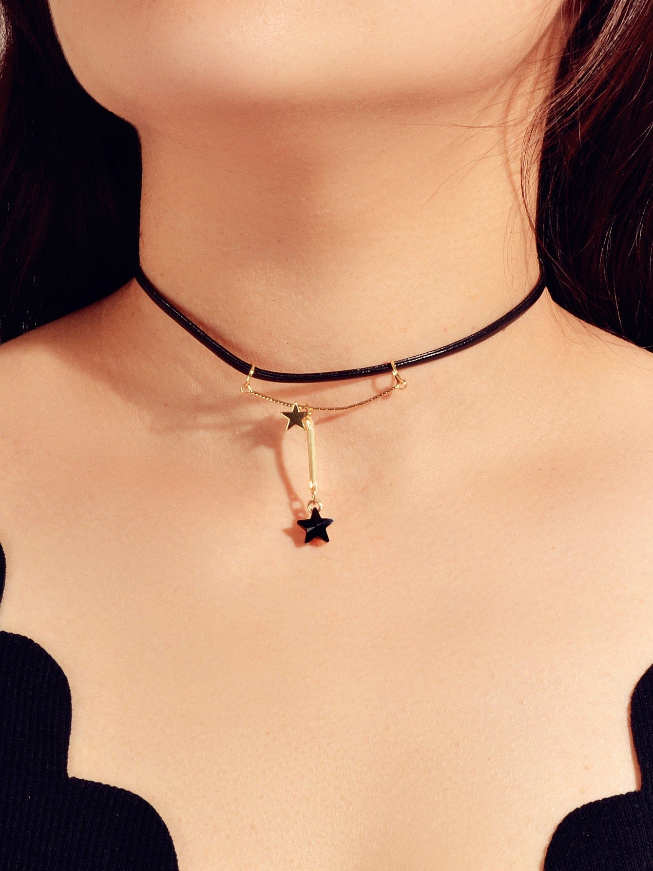 Gothic Punk 90s Black Pu Leather Star Charm Tattoo Choker Necklace Grunge Collar