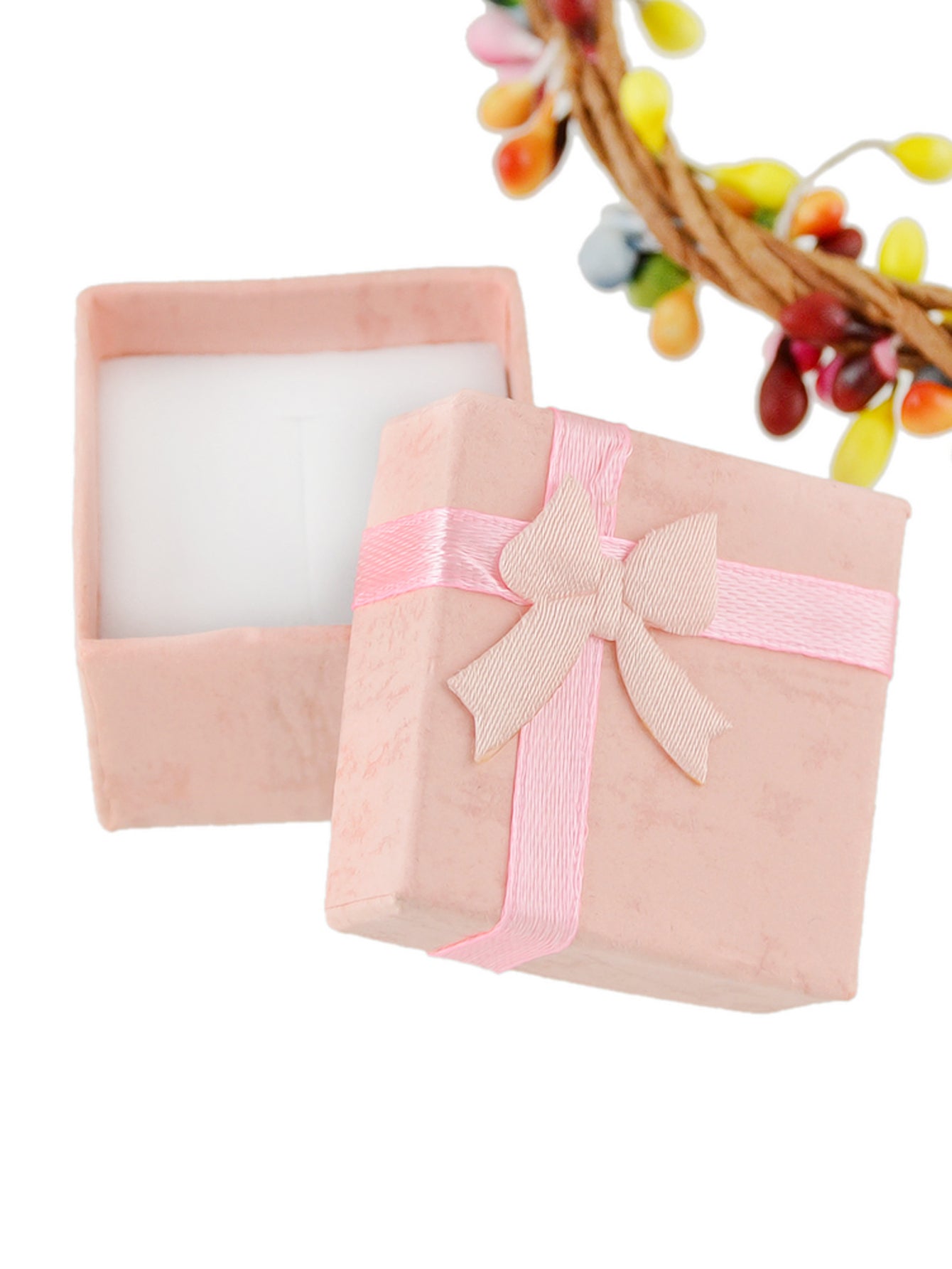 Pink Red Cardboard Square Jewellery Gift Boxes for Rings with Lid Ribbon Bowknot