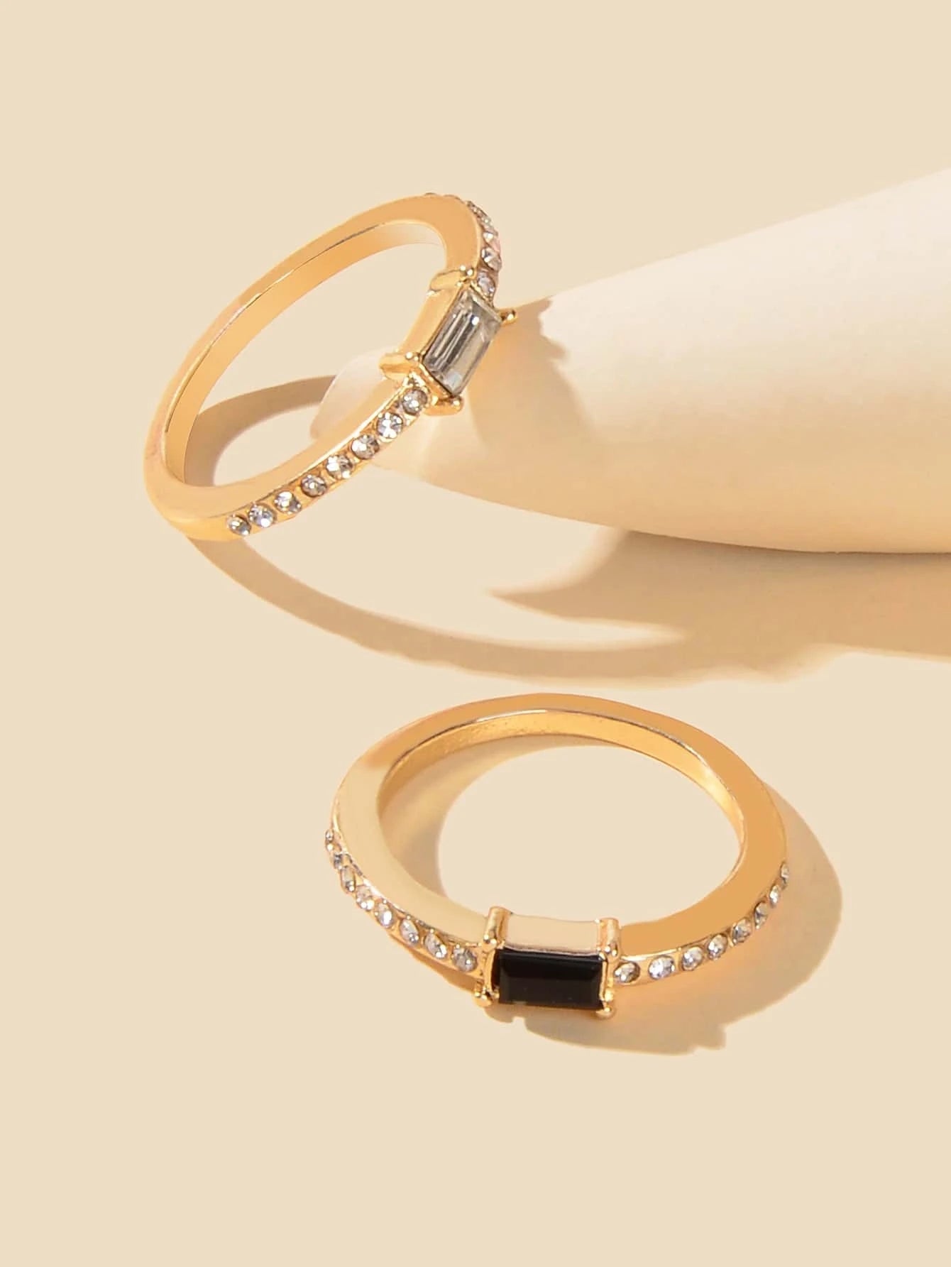 Stackable 2 pcs Wedding Promise Rhinestone Multiple Engagement Finger Rings set