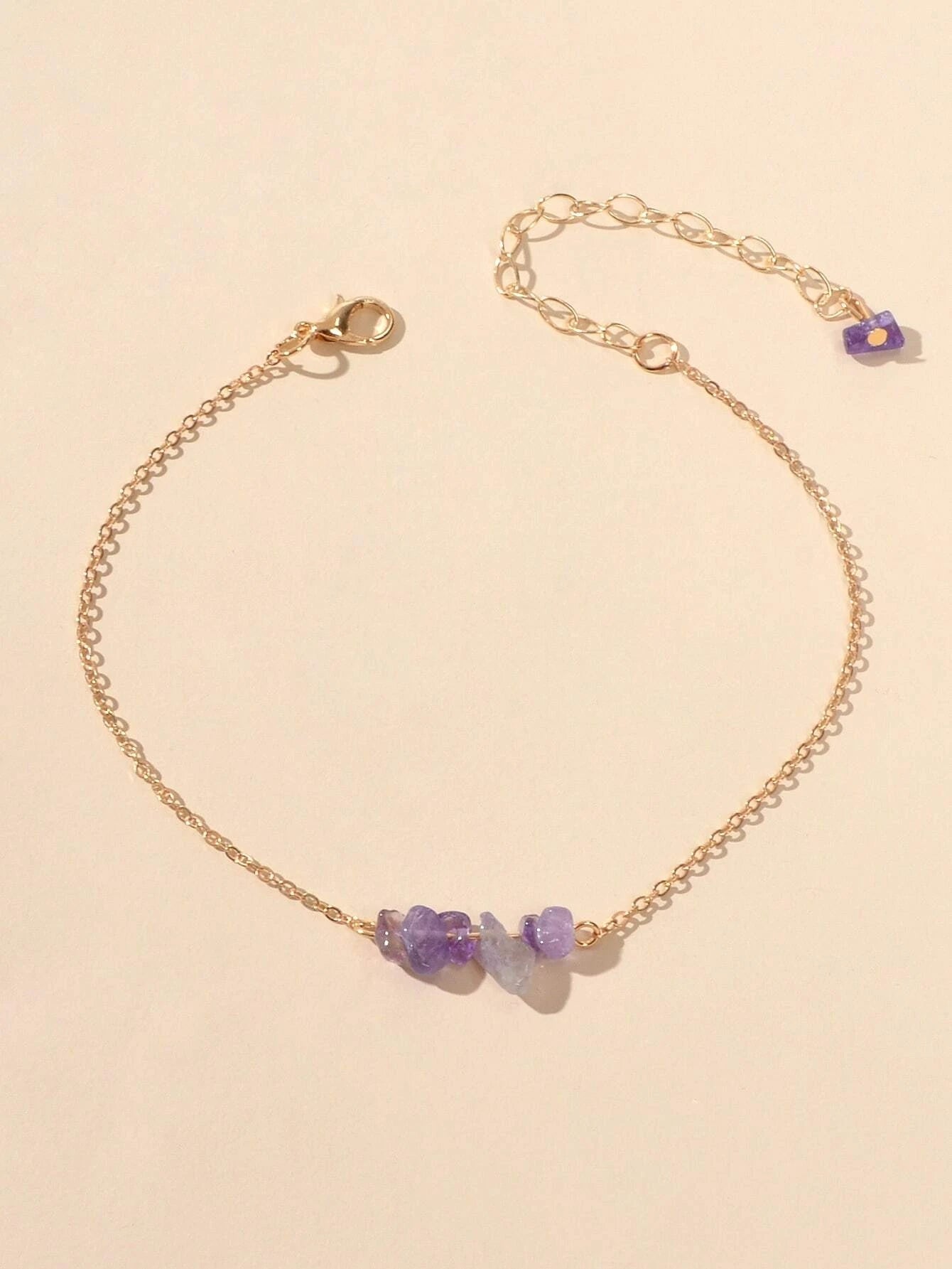 Gold Chain Green Purple Natural Stone Anklet Bracelet Summer Beach Jewellery