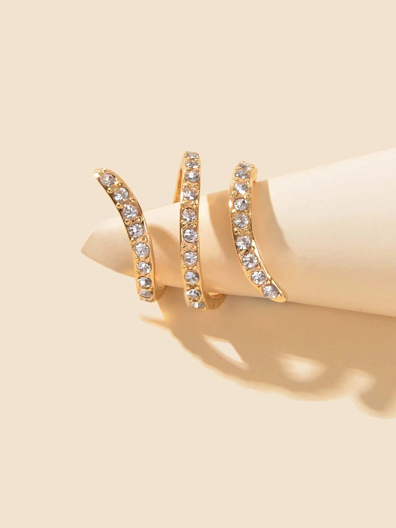 Textured Bridal Jewelry Full Rhinestone Twisted Engagement Finger Ring Gift