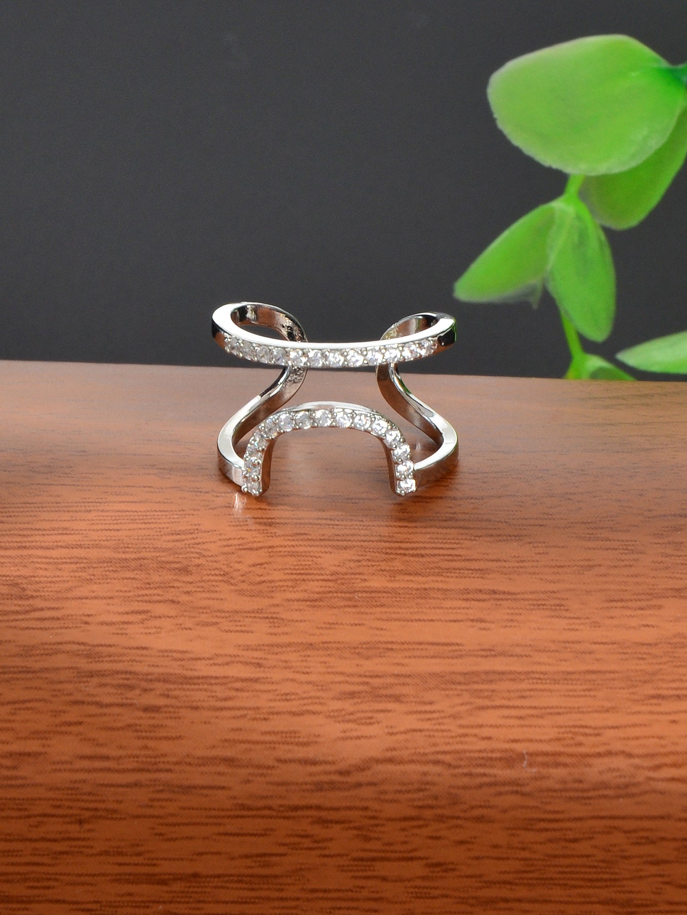 Silver Plated Diamond Accent Nail Ring - Elegant and Stylish Accessory!