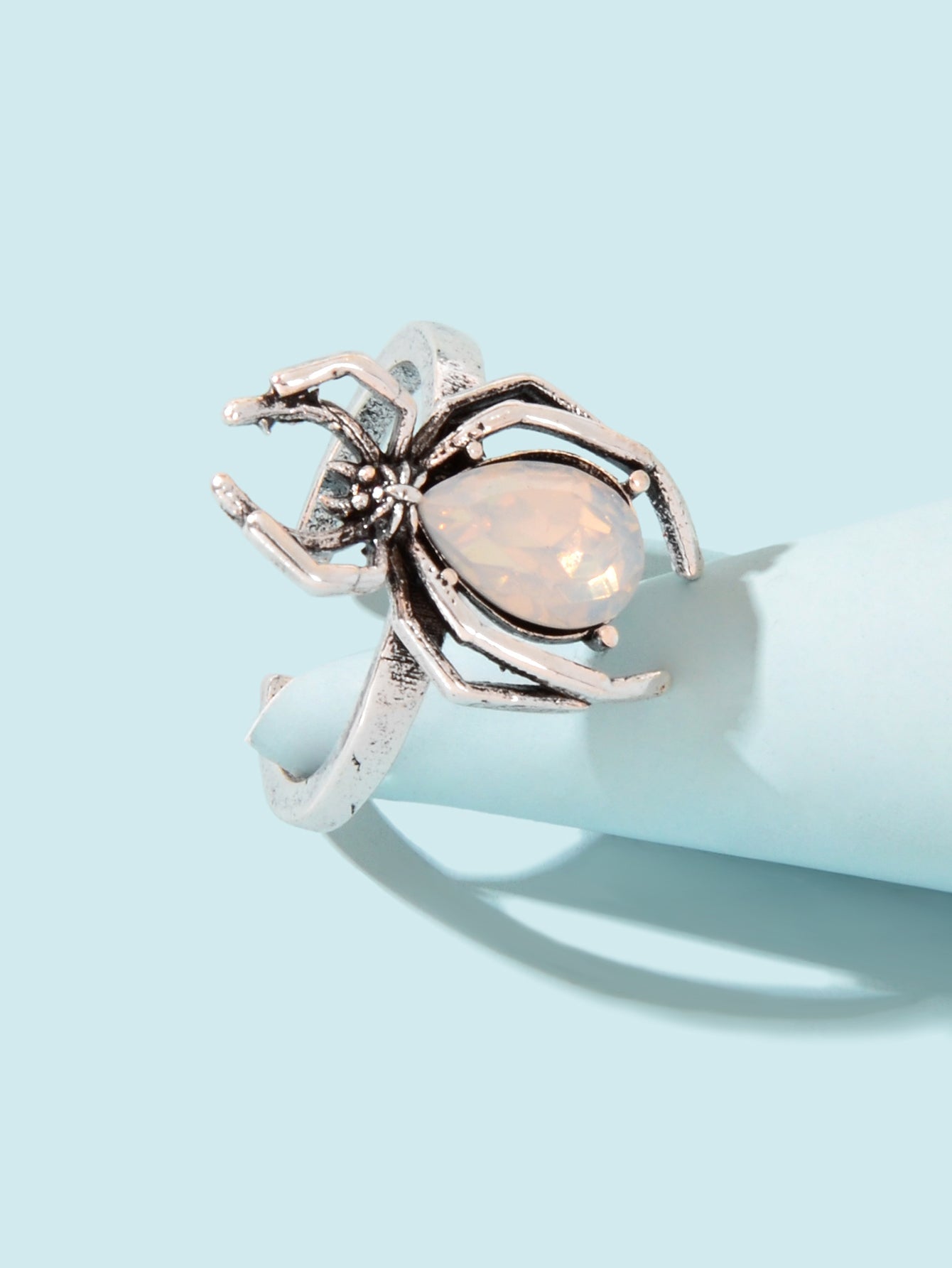 Vintage Silver Spider Open-Ended Ring with Diamond Accents Embrace Retro Jewelry