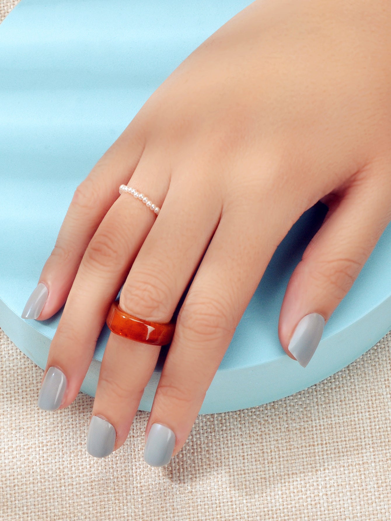 2pcs Pearl Elastic Resin Transparent Trendy Chunky Multiple Rings Bulk Pack Gift