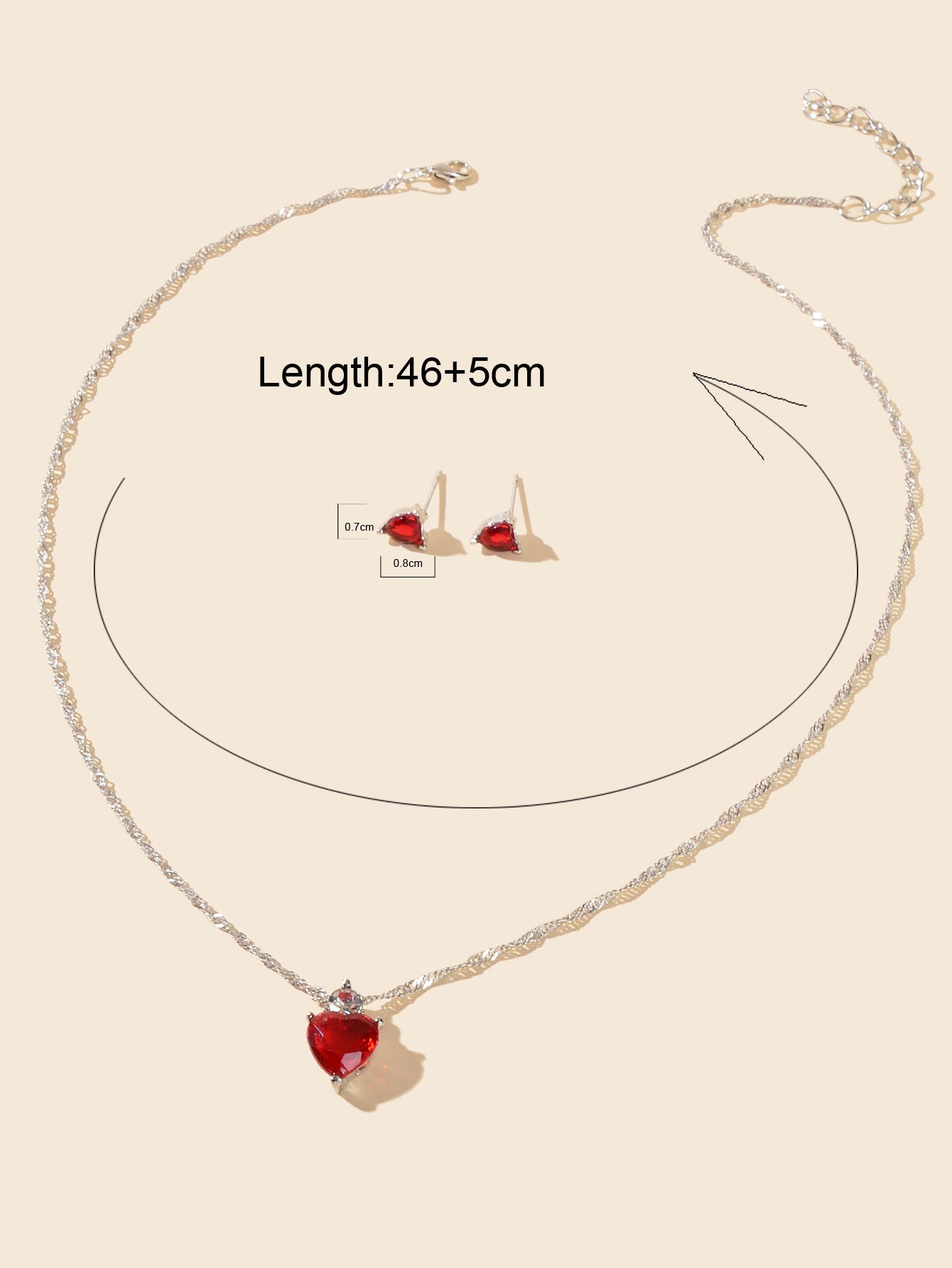 Valentine's Day Jewelry Set Gift Red Imitation Gemstone Heart Necklace Earrings