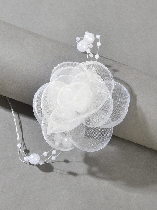 Romantic Jewellery Multi-layer Pearl Chain White Flower Choker Floral Necklace