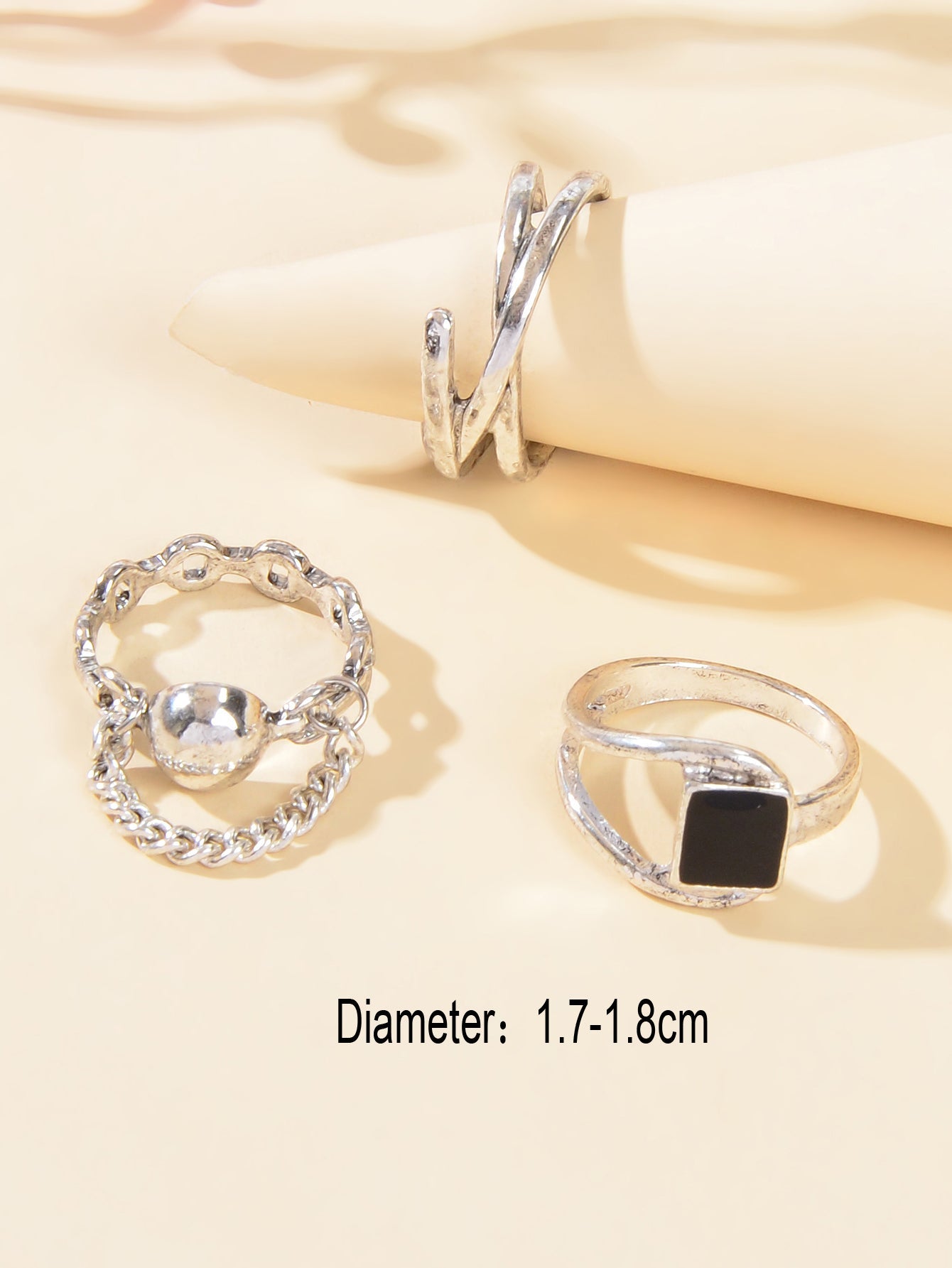 3 pcs Punk Silver Hollow Carved with Chain Statement Stacking Knuckle Rings set