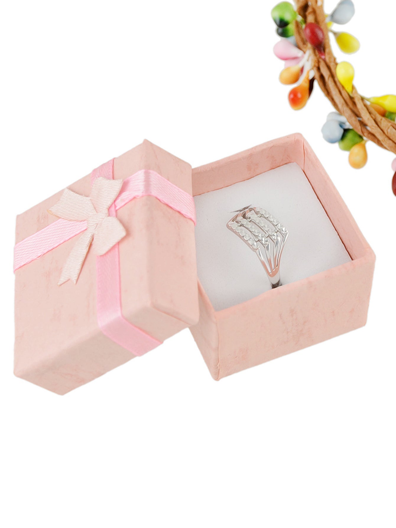 Pink Red Cardboard Square Jewellery Gift Boxes for Rings with Lid Ribbon Bowknot