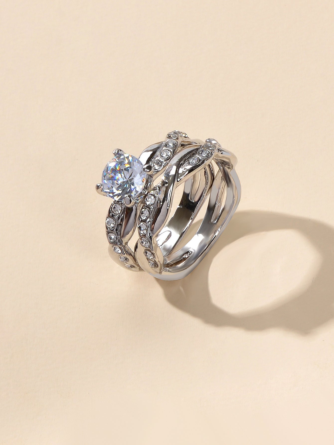 Simulated Diamond Finger Wedding Engagement Ring 2pcs Luxury Women Band